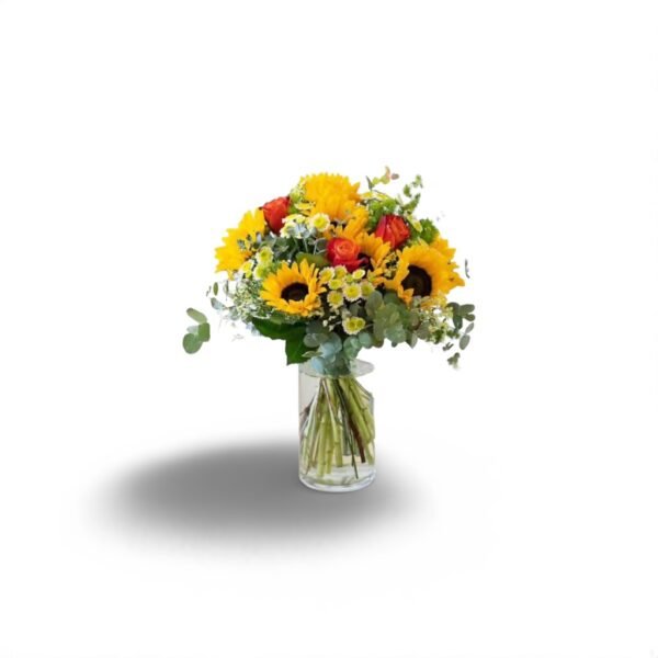 Bouquet Alegría con jarrón de cristal